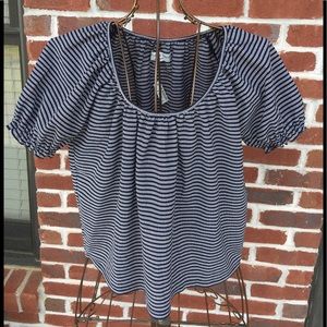 MADEWELL TEXTURE & THREAD PEASANT TOP NAVY STRIPE